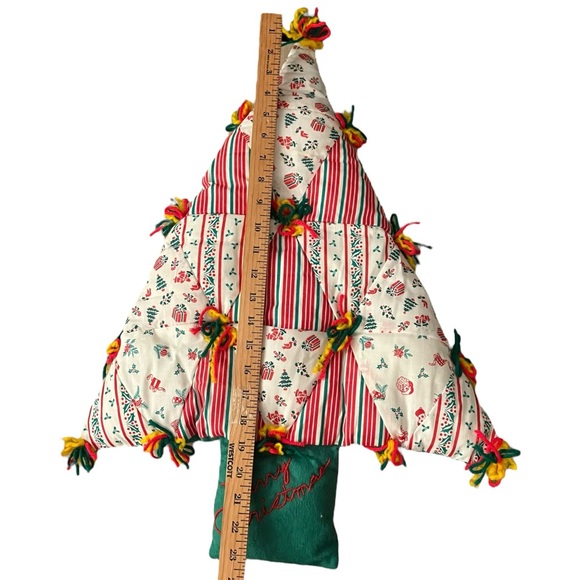 2 Quilted Patchwork Christmas Trees 22” Wall Hangings Pillows Vintage Kitsch - Picture 10 of 13